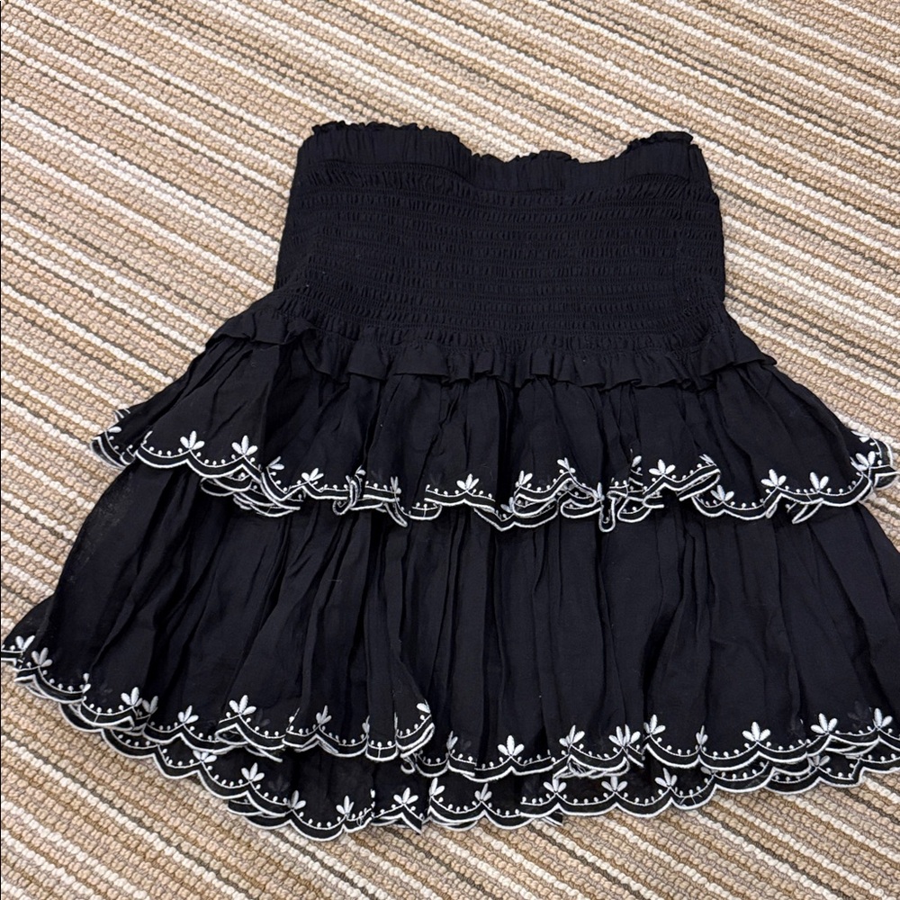 Aqua Black Skirt with White Embroidery